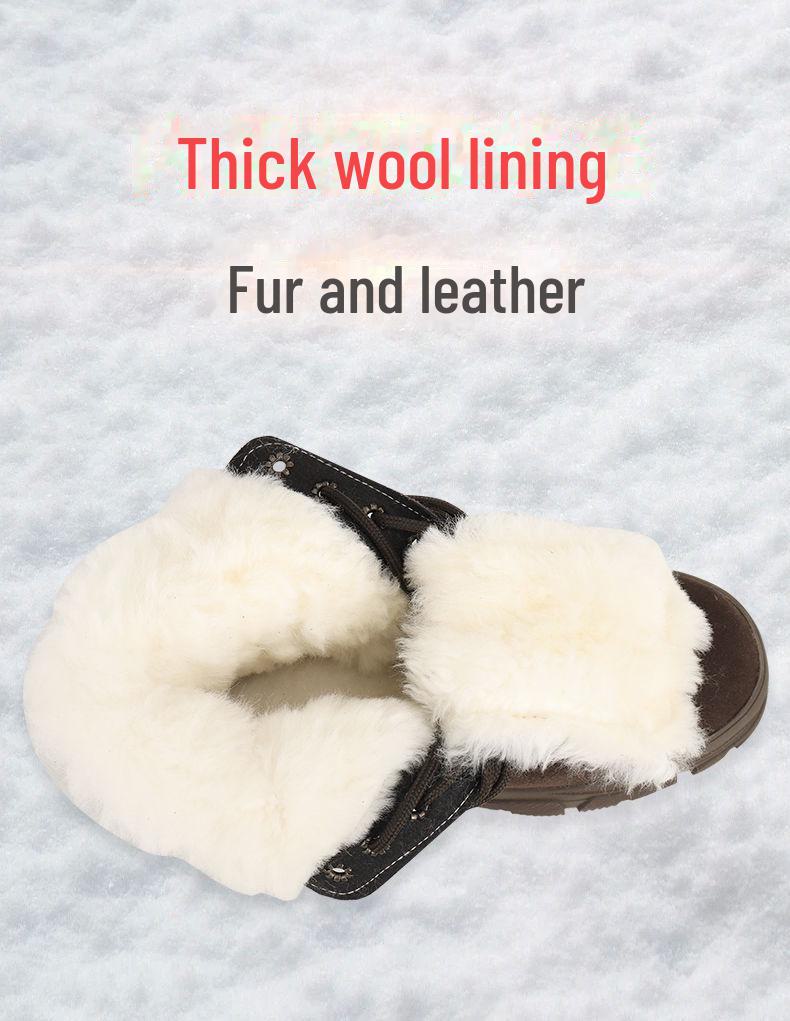 Men's Thick Fur-Lined Cowhide Winter Snow Boots with Steel Toe