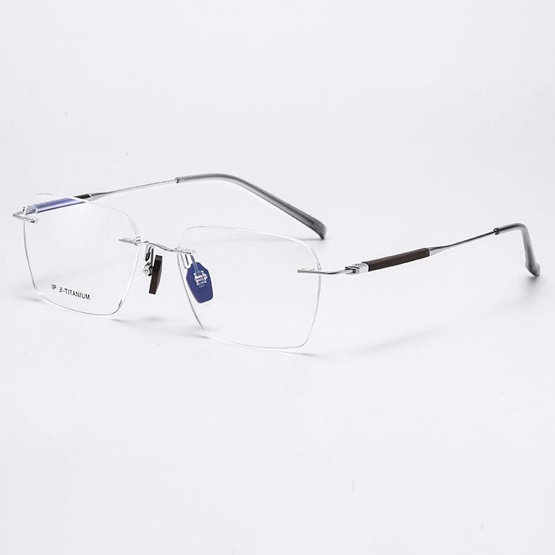 Frameless Sandalwood Titanium Glasses with Flat Lenses, Myopia-Compatible, W0006