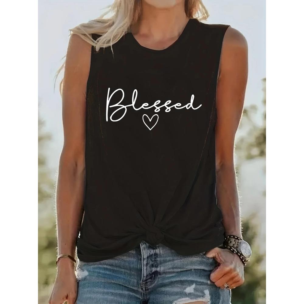 

Women s Blessing Printed Sleeveless Tank Top White T-shirt Summer New Product Solid Color Sexy New Fashion Printed Round Neck S