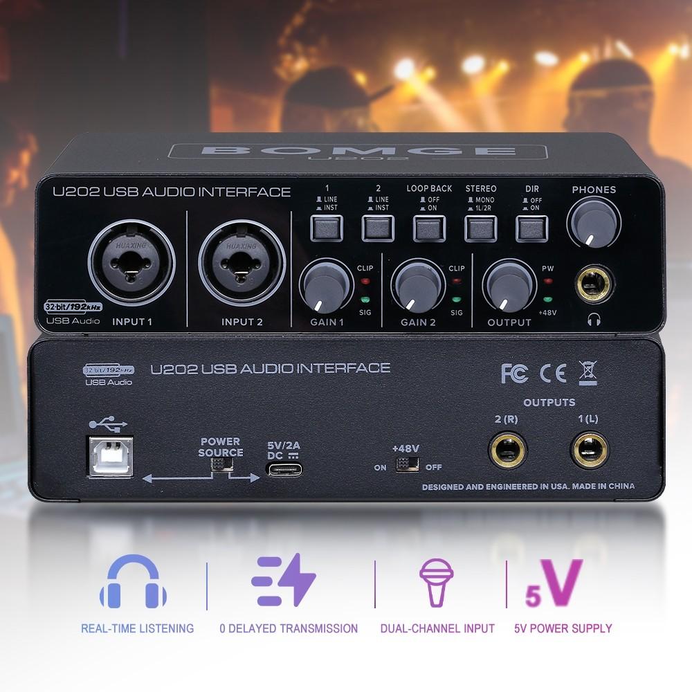 U202 USB Audio Interface with Mic Preamplifier XLR/TSR/TS Ports Professional 32-Bit/192kHz Computer Recording Streaming Device