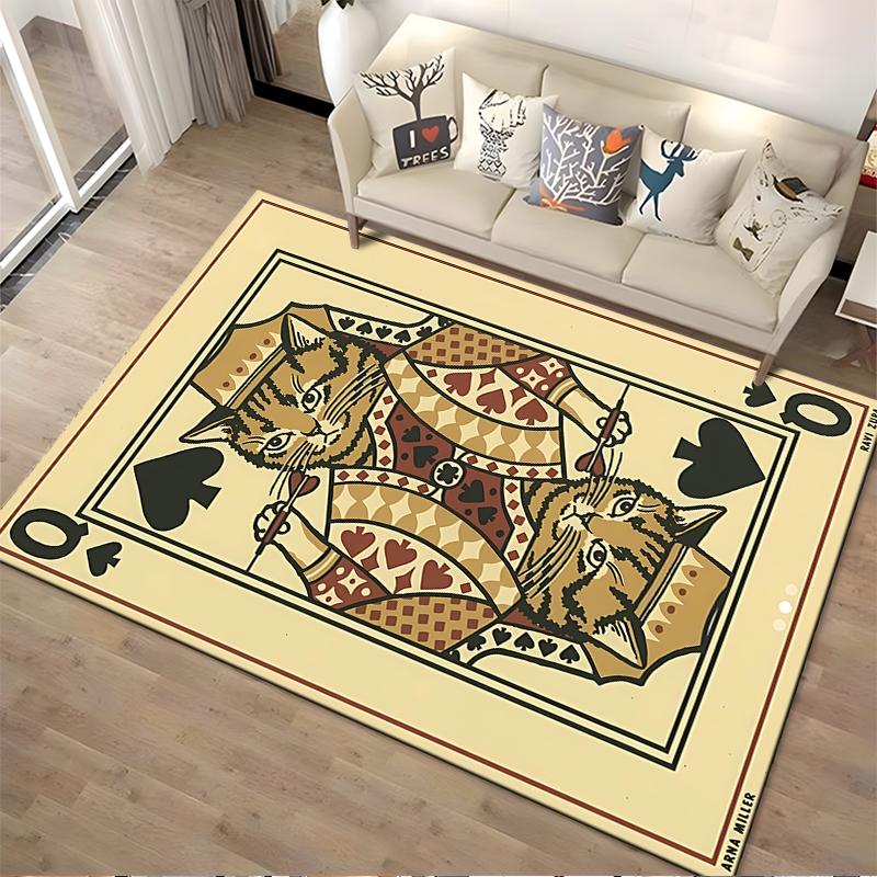 "Queen of Spades Cat Playing Card Design Carpet for Home Decor" Suitable for Use As an Anti-slip for Living Room Bedroom Sofas