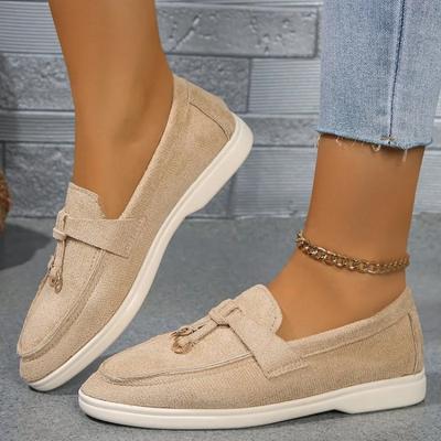 Neue Damen-Loafer, Slip-on-Schuhe für den Frühling und Herbst, lässige flache Schuhe aus Leder und Kaschmir, Einzelschuhe in Übergröße 43