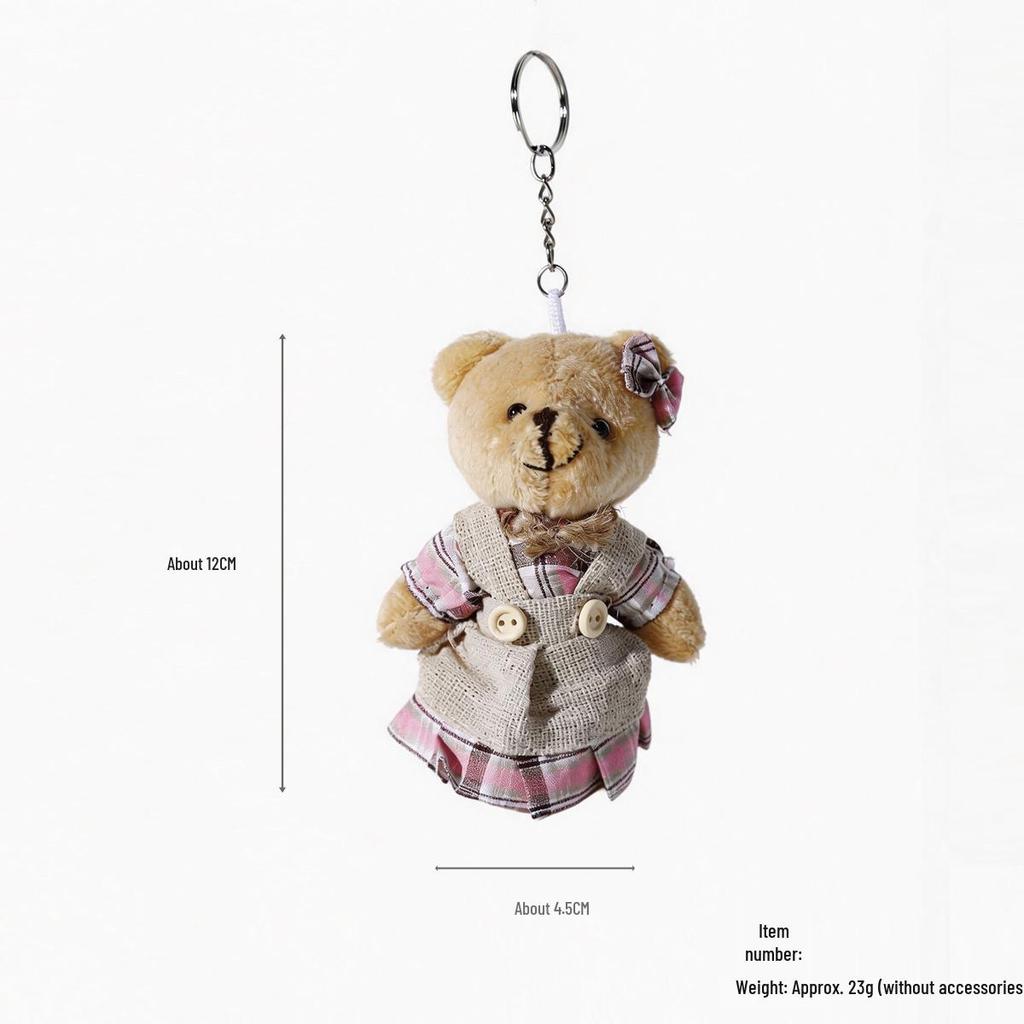 Cartoon Burlap Bear Keychain Pendant - Plush Doll Decoration for Student Bags