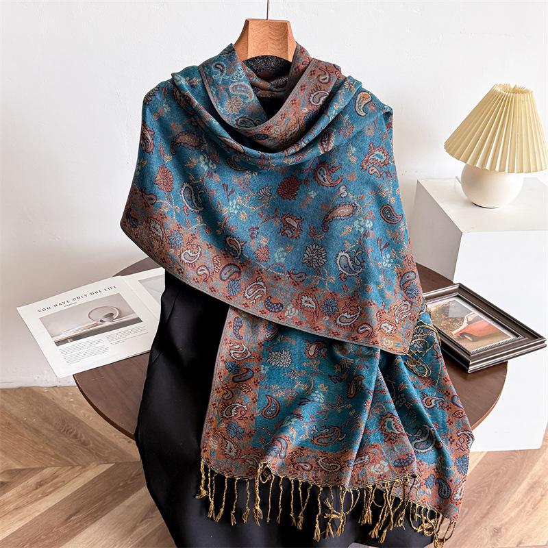 Women Vintage Paisley Print Scarf Cashmere Feel Shawl Tassel Warm Wrap Scarf Large Thick Winter Stole Ladie Outdoor Travel Gift
