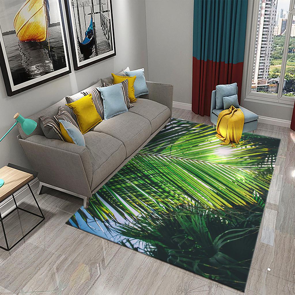 3D Palm Leaf Carpet Green Tropical Plants Rugs Kitchen Bathroom Anti-Slip Door Mats Carpet Living Room Bedroom Decor Floor Rugs