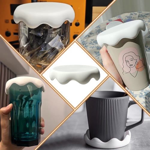 Silicone Cup Covers, Lids for Mugs, 2-Piece Set, 8cm Inner Diameter, Leakproof, Dustproof, Heat and Cold Resistant, Reusable, Cute Snowflake Shape, Wh