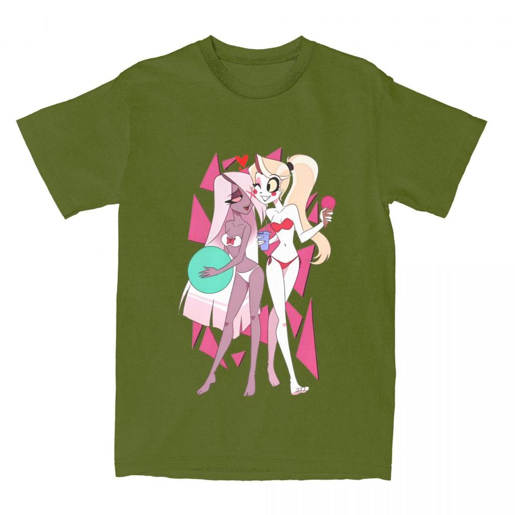 Streetwear T Shirt Charlie And Vaggie Bikini Cotton T Shirts Hazbins Hotels Hipster Tee Shirt for Men's Beach Short Sleeve Tees