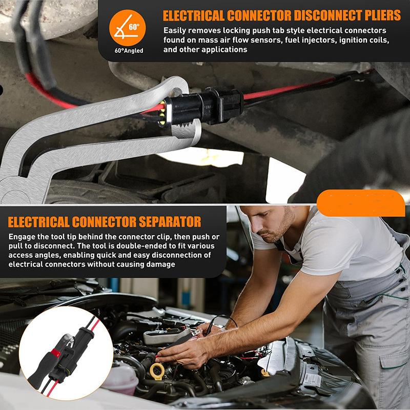 8-Inch 60° Disconnect Pliers Angled Wire Plug Removal Tool for Automotive Connectors Sensors