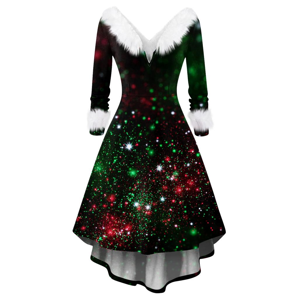 Women's Fashionable Casual Fitted Christmas Print Party Long-Sleeved Dress