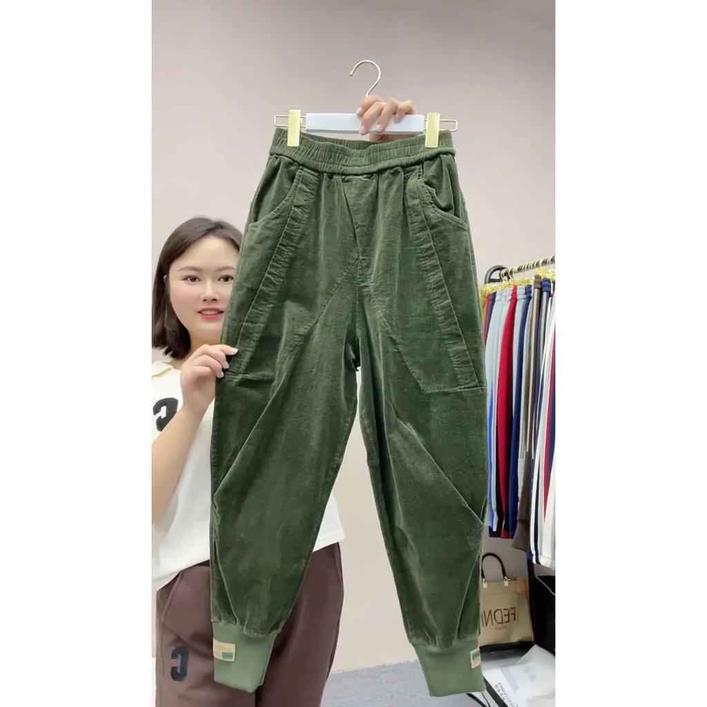 Damen Frühling Herbst Einfarbig Cordhose Elastischer Bund Haremshose Lässig Bündchenfuß Hose Damen