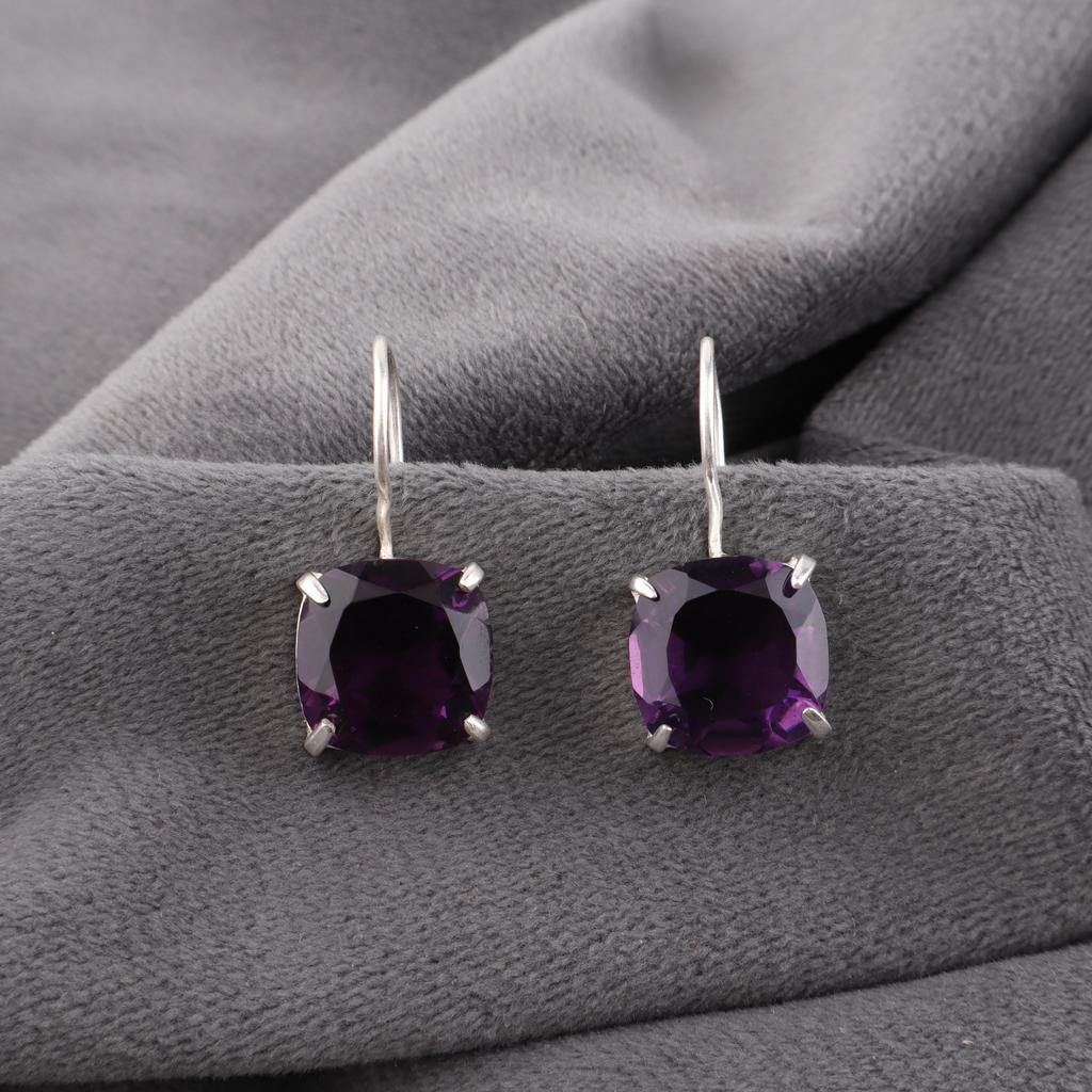 Amethyst Gemstone Silver Earrings, 925 Solid Sterling Silver Earrings For Gift, Handmade Beautiful Silver Earrings For Wedding Gift