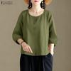 ZANZEA Women Casual Round Neck Solid Color Loose 3/4 Sleeve Blouse
