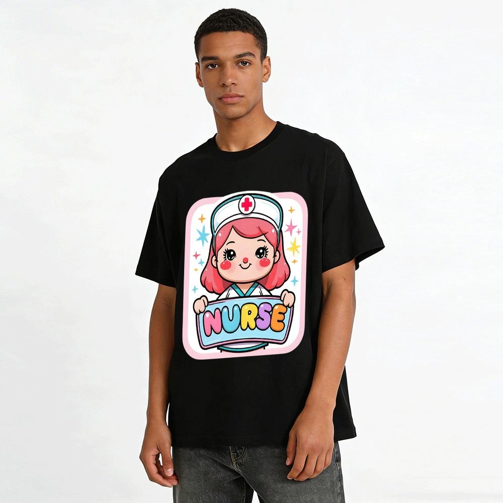 Süßes Krankenschwester-Motiv Lässiges Oberteil Damen Lustiges Medizin-Thema Tägliches T-Shirt Reines Baumwoll-T-Shirt