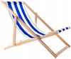 Wooden Folding Beach Garden Sun Lounger Woodok Fabric In Blue Stripes