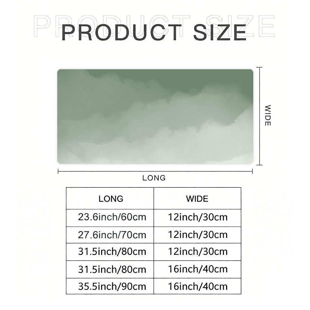 Large Sage Green Desk Mat PC Gaming Non-Slip Watercolor Ombre Soft for Computer Setup Mouse Pad 900×400 Mouse Mat Desk Pad