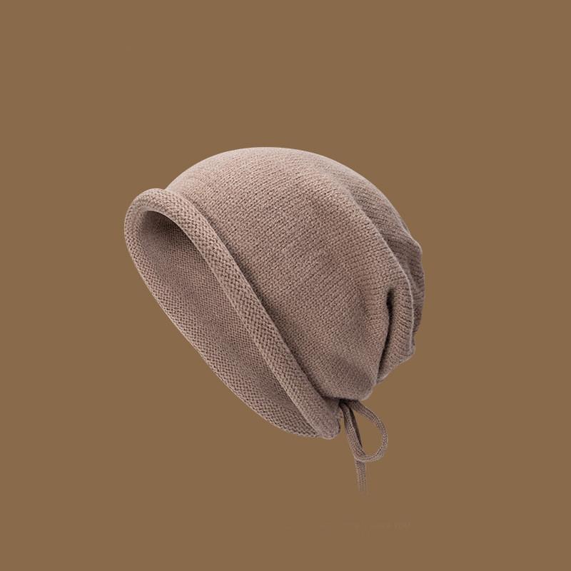 

Stylish Round Top Black Knit Cold Cap Women Fall Season Loose Fit Head Circumference Face Slimming Postpartum Cap Trendy кавовий