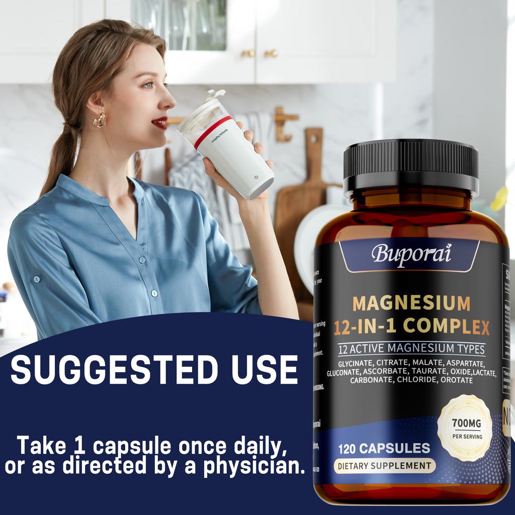 Complex Magnesium Capsules, 700mg Per Serving, a Blend of Various Magnesium Compounds, Adult Supplement, All-natural.