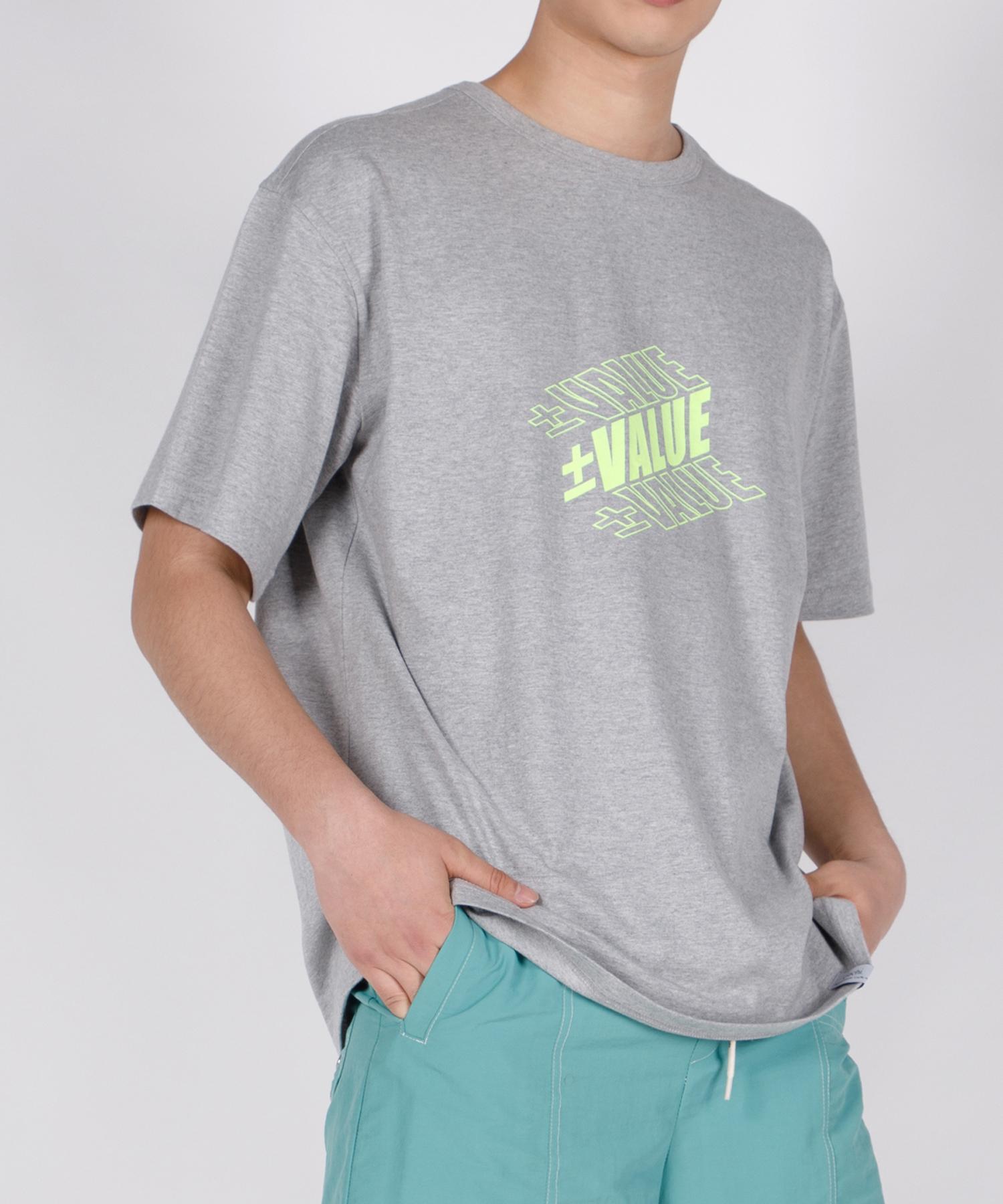 Gachi Loose Fit Value Logo Short Sleeve T-Shirt Gray Yellow L