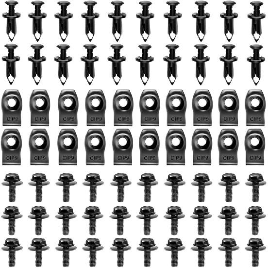 35PCS Engine Under Cover Splash Shield Guard Body Bolts, Body Panel Body Screws, Bumper Fenders Liner Push Retainer Fastener Rivet Clips, U-Nuts Kit