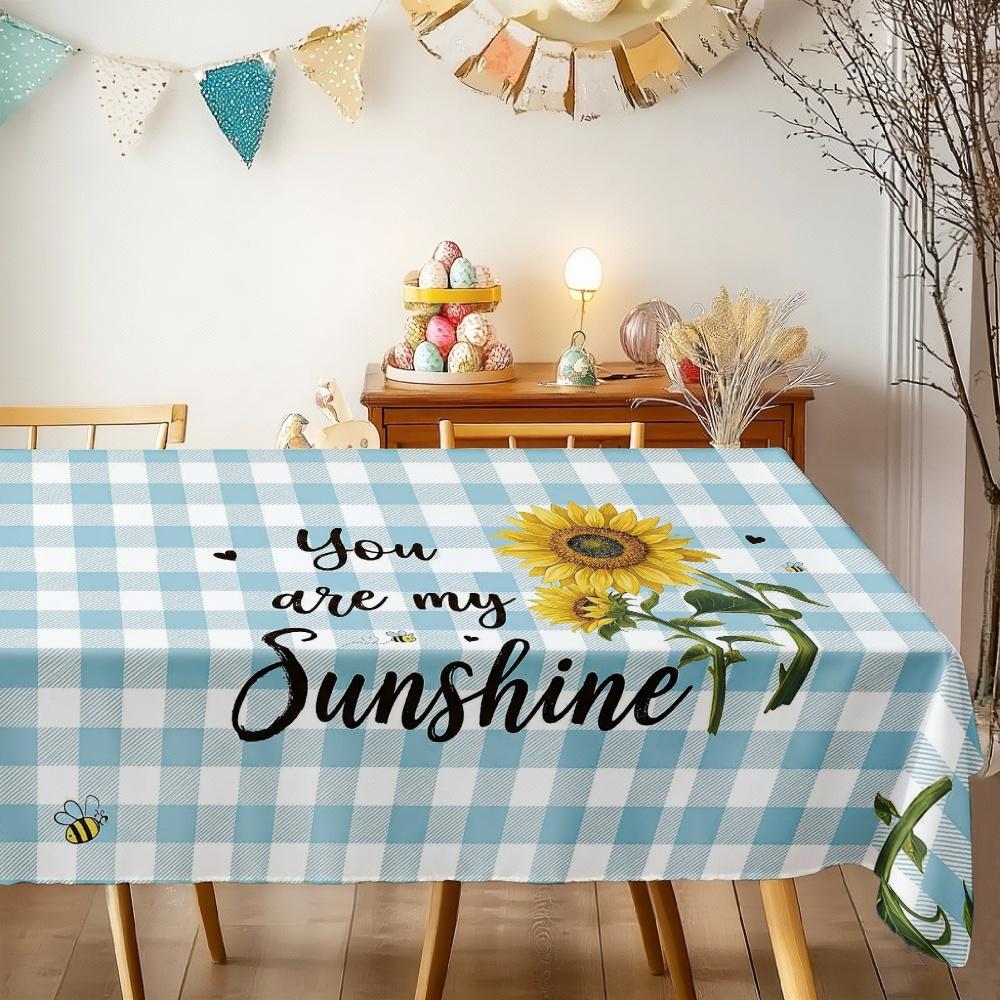 Sunflower Checkered Pattern Rectangle Table Cloth for Table Decor Holiday Party Waterproof Reusable Tablecloth for Table Wedding