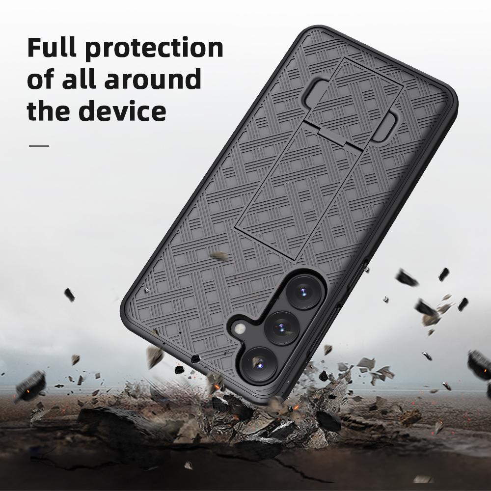 For Samsung Galaxy S24 PC+TPU Case Sliding Screen Cover Kickstand Phone Shell with Clip