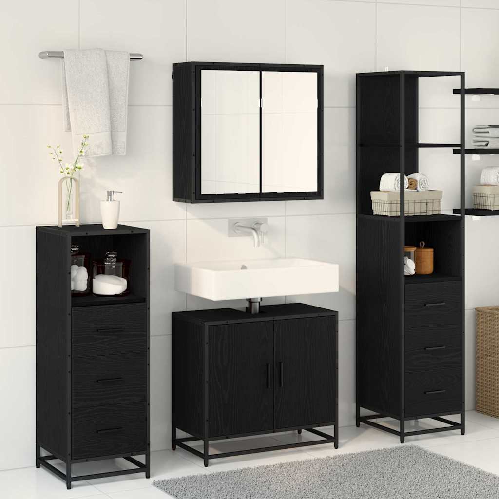 Bathroom Furniture Set 4 Pcs Black Oak Effect Wood Based Material