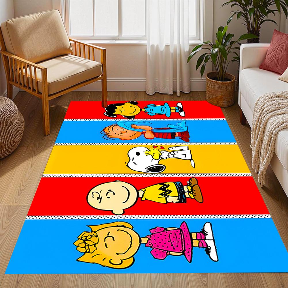 Snoopy's Peanuts Gang Themed Anti-Slip Rugs - Polyester Home Decor, Suitable for Bedrooms, Living Rooms, Doorways, Studios, and Decorations