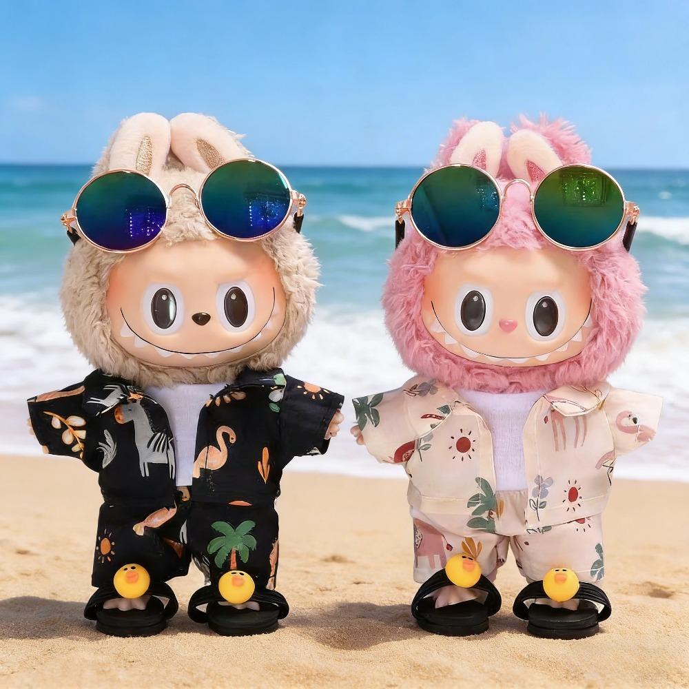 For 15/17cm Labubu Clothes summer Beach Suit Set labubu Doll BOY Seaside vacation clothing Outfit DIY replacement Accessories