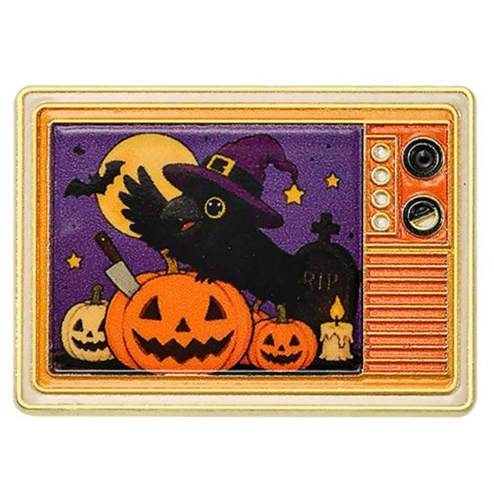 Decorative Hat Pin Retro TV Brooch for Halloween, Pumpkin Ghost Black Cat Crow Badge, Holiday Lapel Sweaters Jackets Scarves Decoration Zinc Alloy