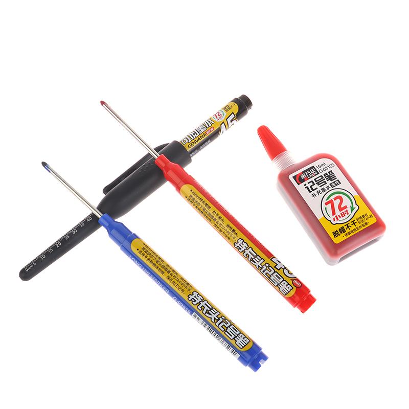 45Mm Deep Hole Marker Pens Long Nib Head Carpenter Pen Black/Blue/Red Ink Waterproof For Measuring Woodworking Hand Tools