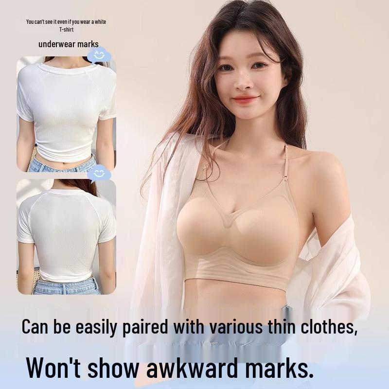 Halter U-Shape Backless Bra for Women – Padded, Adjustable, Invisible Thin Straps, Ideal for Small Chests, Summer Wear.