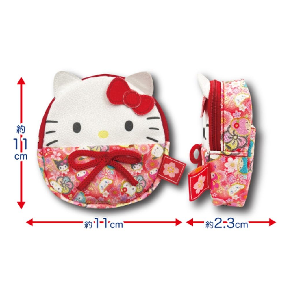 Hatayama Shoji Gusseted Daruma Karafuru Japanese Hello H11 X W11 X Product 33202451 Pouch, Pattern, Kitty, D2.3cm, Number