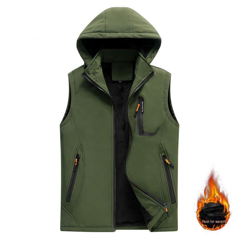 Men's Trendy Slim Hooded Vest: Outdoor Autumn/Winter Plus Velvet Thickened Waistcoat for Warmth