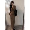 French Retro Autumn Long-Sleeve Waist-Cinching Bow Print Dress for Women