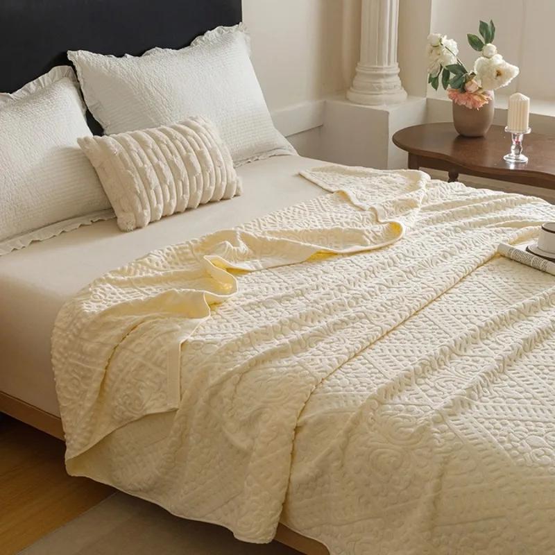 New Cotton Vintage Towel Quilt Office Nap Casual Blanket Multi-functional Solid Color Blanket