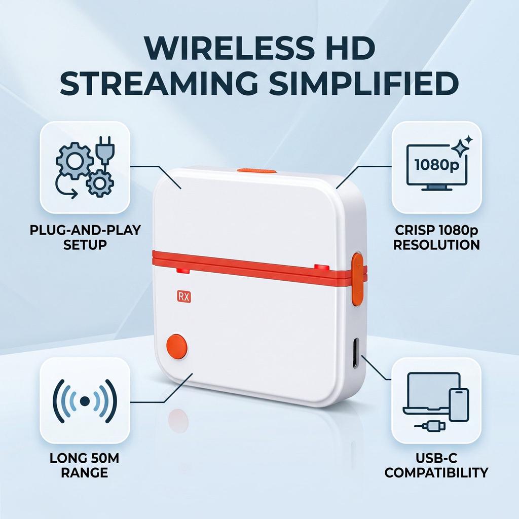 Wireless HD Multimedia Interface Transmitter and Receiver Type C Display Adapter with 1080P Resolution Plug and Play