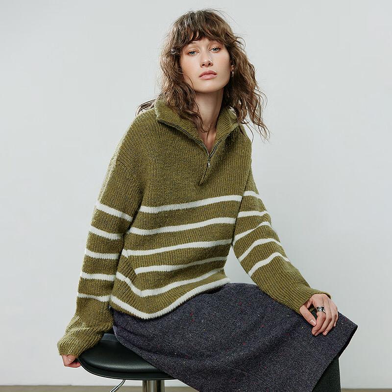 Women's Faux Mohair Zipper Lapel Sweater