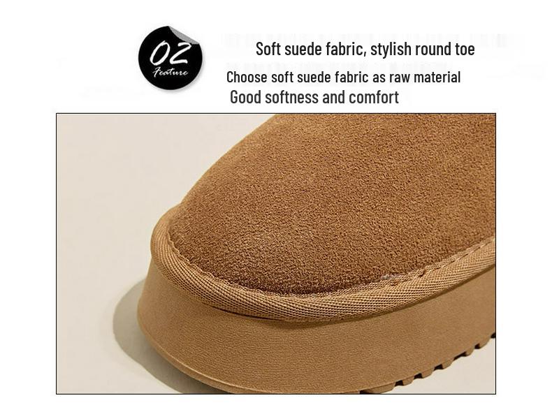 Women's Winter Suede Fleece-Lined Short Boots - Thick Sole, Warm, Fashionable, Casual, Trendy Cotton Boots.