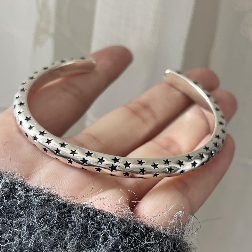 100% Solid 925 Sterling Silver Retro Bracelet for Women Men Vintage Handmade Black Star Bracelet Birthday Gift