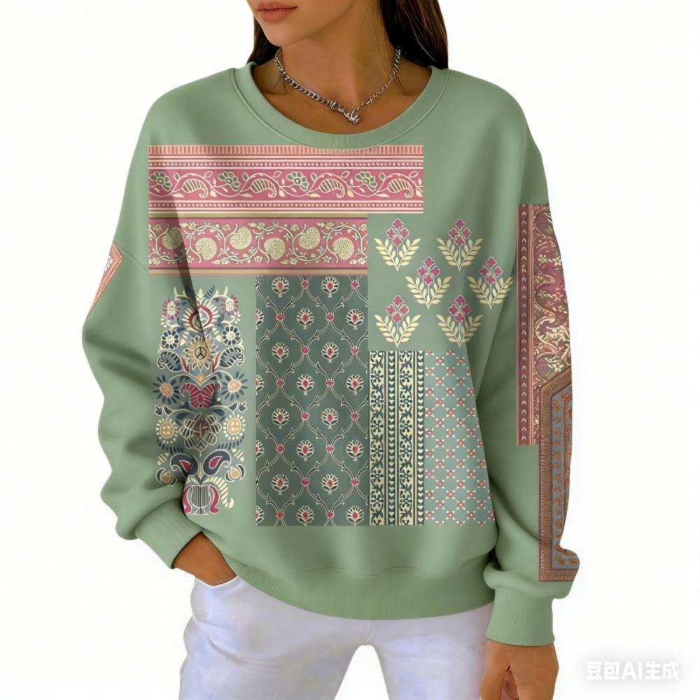 Spring Fashion Women's T-shirt Casual Vintage Print Pullover Women Long Sleeve Clothing Outdoor Casual Tees Top