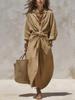 2026 Women's Solid Color Shirt Collar Long Sleeve Pocket Cardigan Dress