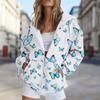 Trendy Women Hoodie Autumn Winter Tops Hoodies Floral Butterfly Print Full Zip Long Sleeve Fall