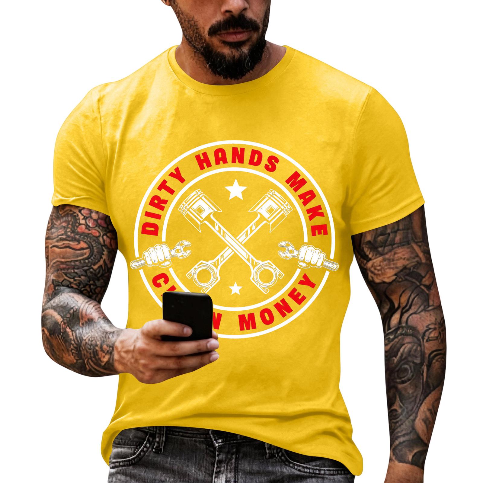 

Men s Casual Short Sleeve T-Shirt Loose Fit Crew Neck Graphic Print Labor Day Workwear Top Comfortable Cotton Blend Fabric XL жовтий