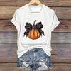 Summer V-neck 3D Bowknot Pumpkin Printed Top Fashionable Casual Short Sleeved Women's T-shirts