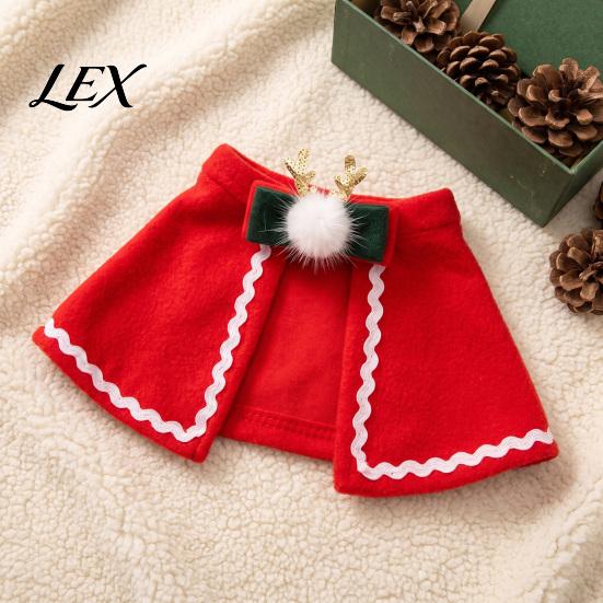 Puppy Christmas Costume Pet Cape with Bow, Red Cloak for Small Medium Dogs & Cats, Holiday Outfit White Wavy Trim, Festive Apparel Pets Dog