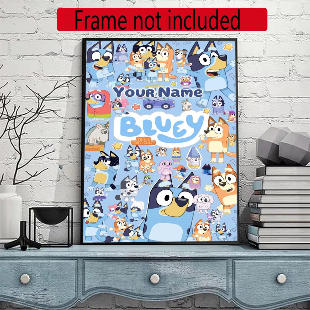 Bluey Customize Your Name Diamond Painting Round Diamond Diy Frameless Holiday Artwork Suitable For Home Office Wall Decoration