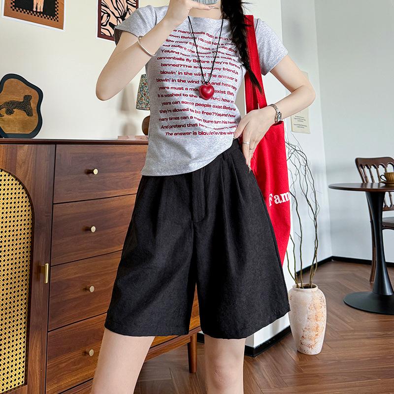 Lazy Fu Suit Shorts for Women Wearing Summer Thin Style Slim and Drooping Ice Silk Wide-leg Pants Casual Five-point Mid-size Pants