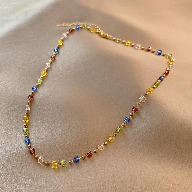 Color Crystal Beaded Necklace Female Collarbone Chain Summer Simple Choker Neck Chain