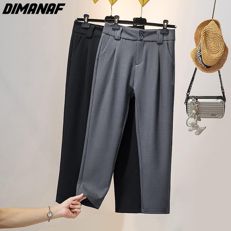 

DIMANAF 2023 Большие размеры длинные брюки женские эластичные свободные винтажные однотонные хлопковые свободные брюки с высокой талией повседневные прямые женские базовые брюки