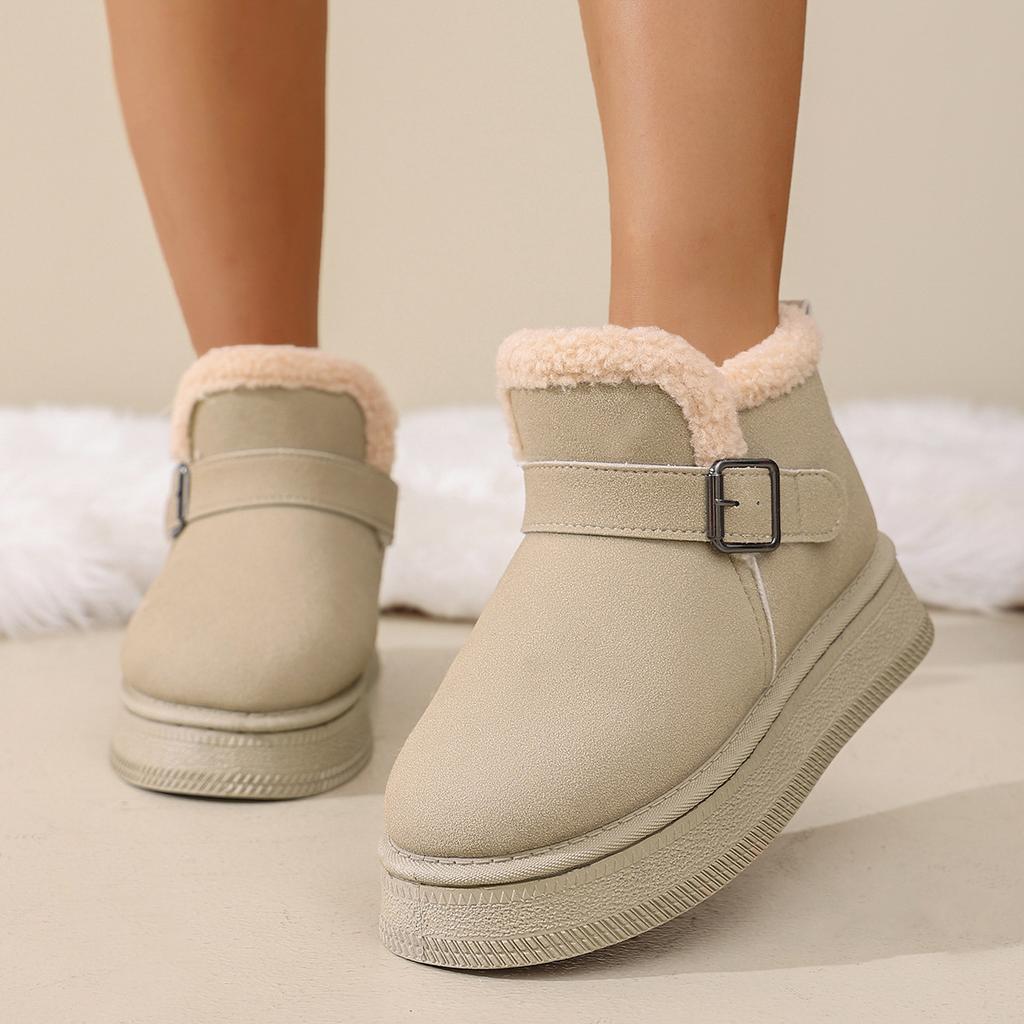 Women's Thick-Soled Buckle-Fastened Fleece-Lined Snow Boots 2025 Winter New Arrival Waterproof Warm Short Boots Slip-On Cotton Boots